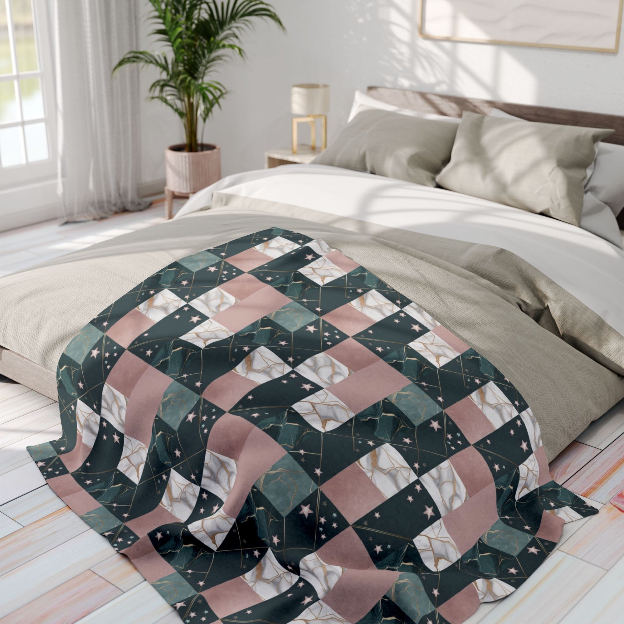 Cozy Arctic Fleece Blanket with Unique Patchwork Design, Soft Throw, Home Decor, Gift for Winter, Cozy Night In, Birthday Present