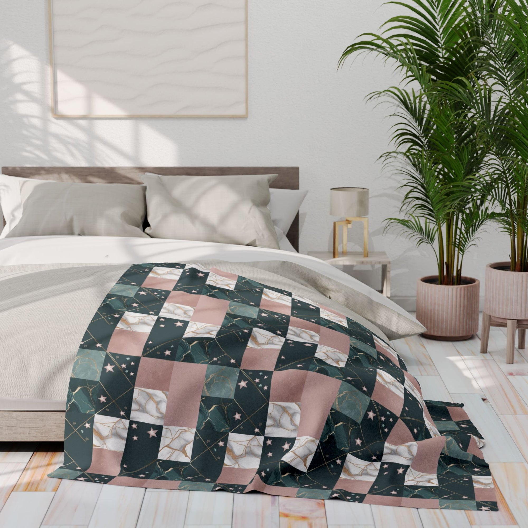 Cozy Arctic Fleece Blanket with Unique Patchwork Design, Soft Throw, Home Decor, Gift for Winter, Cozy Night In, Birthday Present