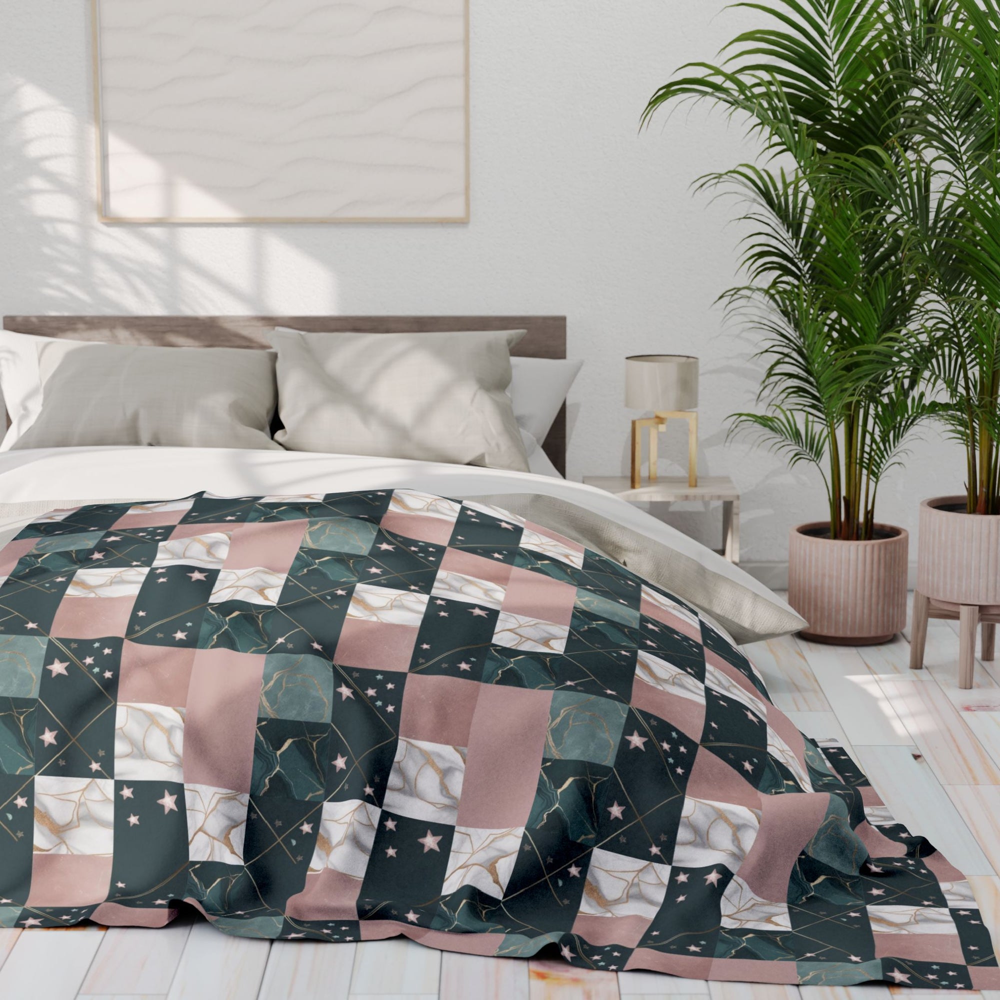 Cozy Arctic Fleece Blanket with Unique Patchwork Design, Soft Throw, Home Decor, Gift for Winter, Cozy Night In, Birthday Present