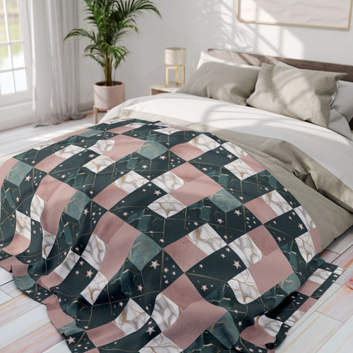Cozy Arctic Fleece Blanket with Unique Patchwork Design, Soft Throw, Home Decor, Gift for Winter, Cozy Night In, Birthday Present