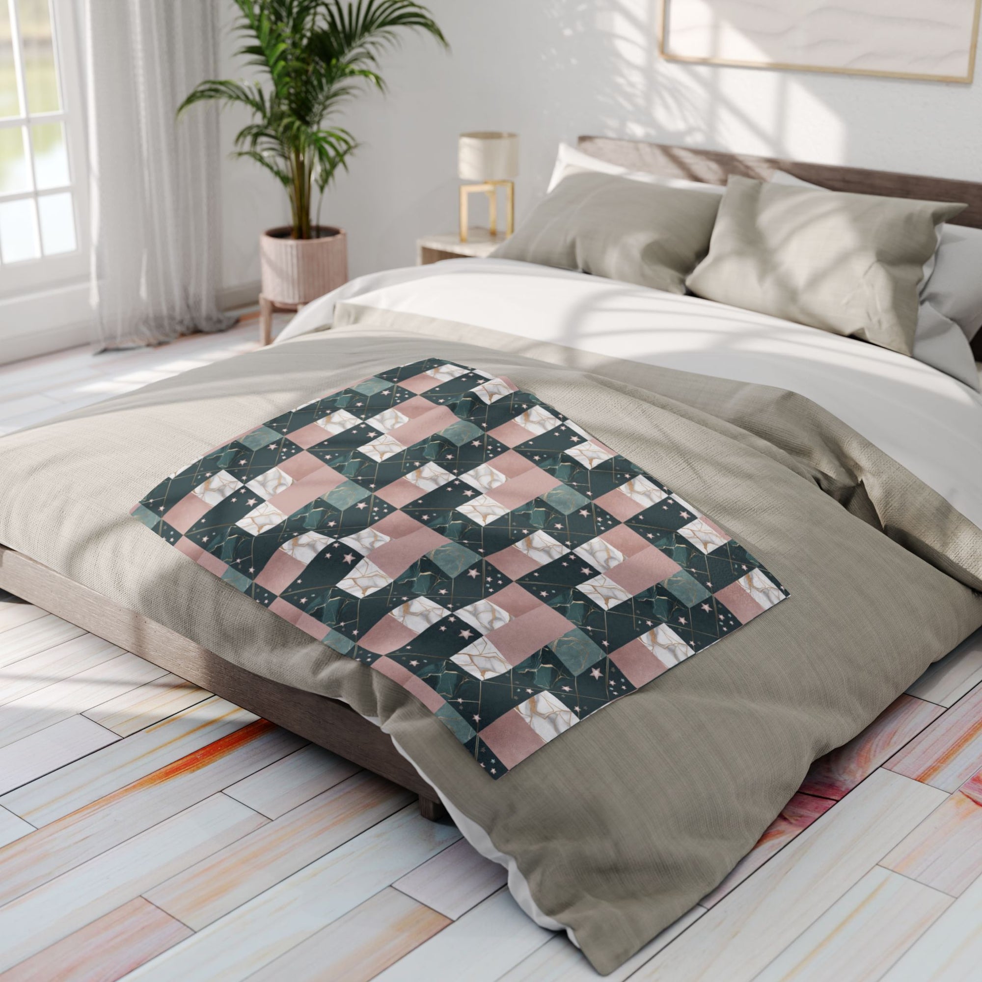 Cozy Arctic Fleece Blanket with Unique Patchwork Design, Soft Throw, Home Decor, Gift for Winter, Cozy Night In, Birthday Present